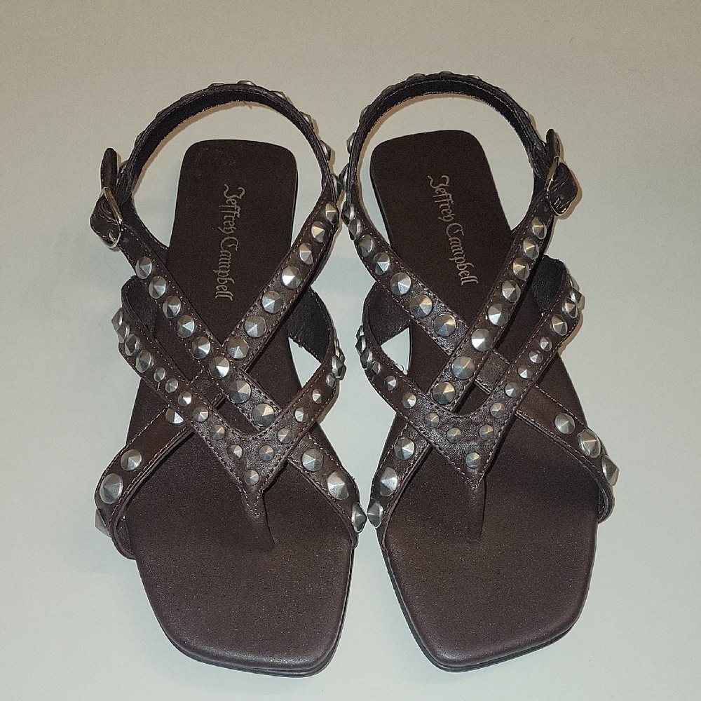 JEFFREY CAMPBELL, XANTHE FLAT SLINGBACK  GLADIATOR BROWN LEATHER